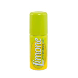 A bright yellow can of Limone ostomy deodorant spray