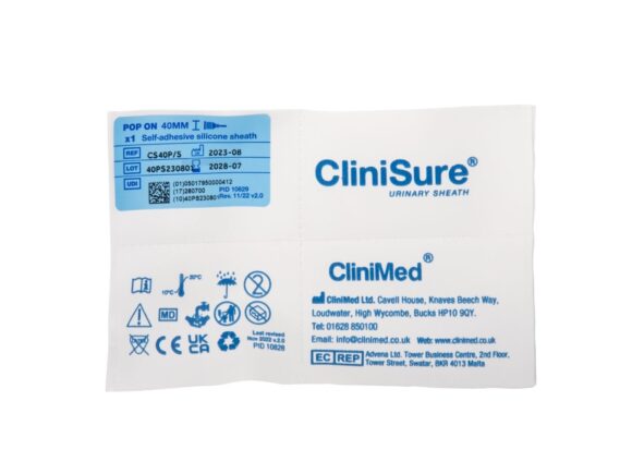 CliniSure urinary sheaths packaging blue 40mm
