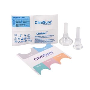 CliniSure urinary sheaths with packaging and measuring guide
