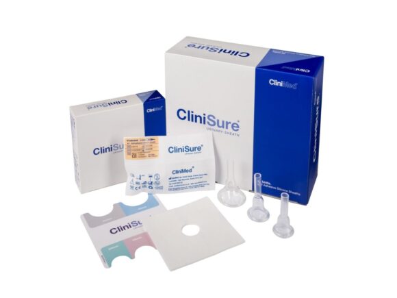 CliniSure urinary sheaths with packaging, hair protector and measuring guide