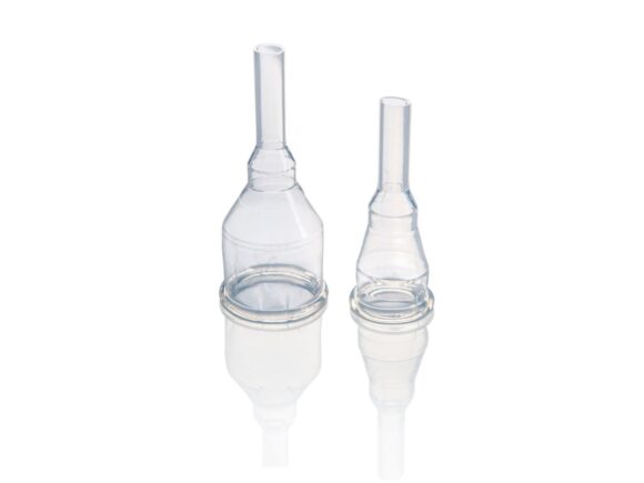 Two CliniSure Urinary sheaths without packaging.