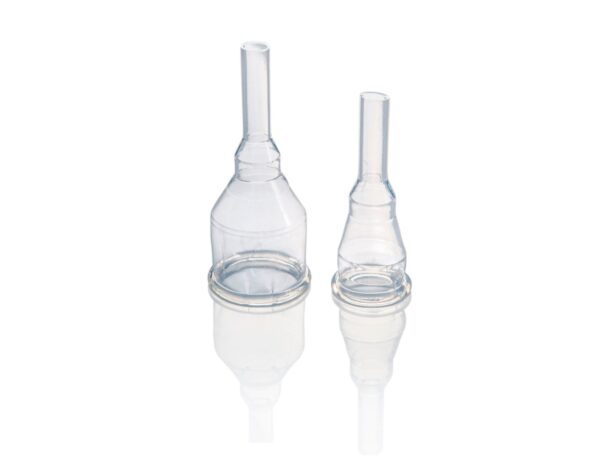 Two CliniSure Urinary sheaths without packaging.