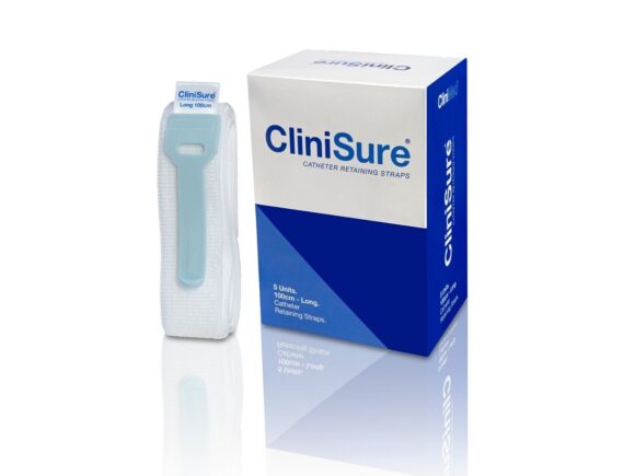 CliniSure catheter retaining straps box and product next to the box