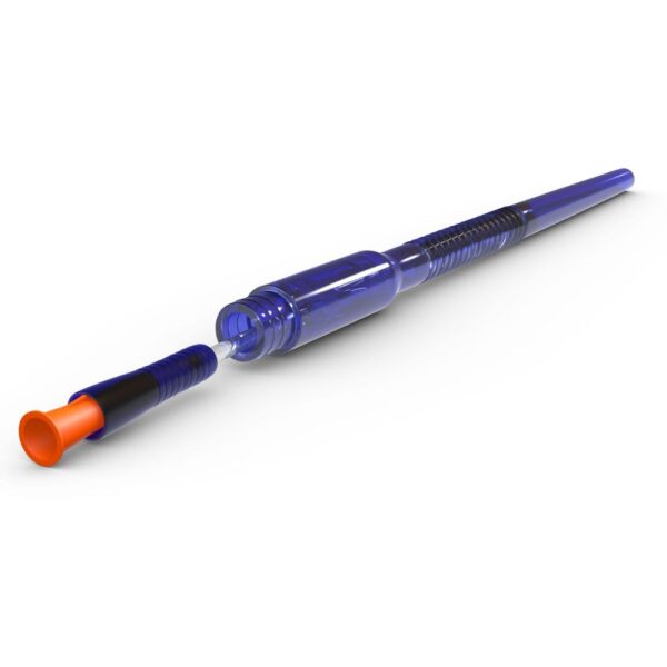 An unfolded Curan Man catheter partially pulled out of it's tube.