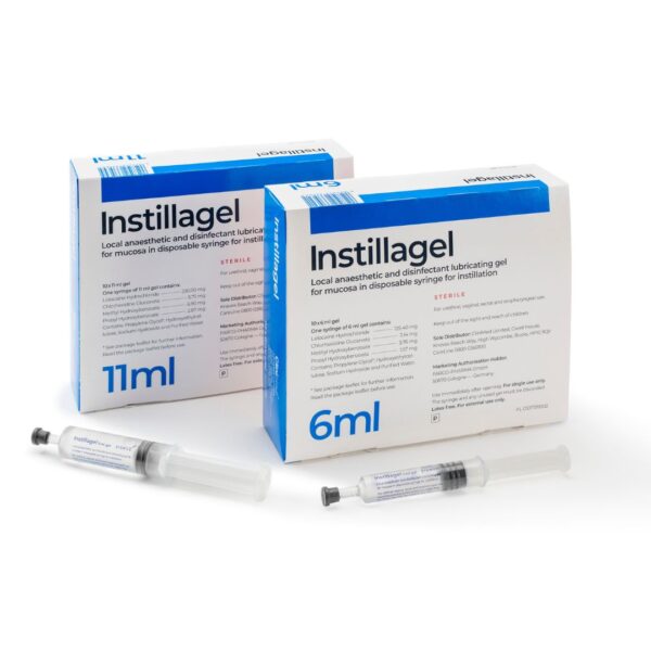 Two syringes of Instillagel next to their boxes
