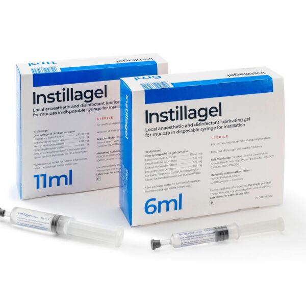 Two syringes of Instillagel next to their boxes