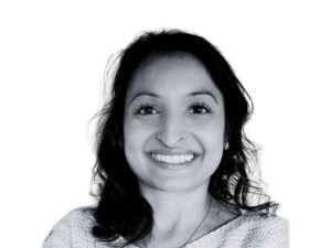 Black and white photo of Kiran