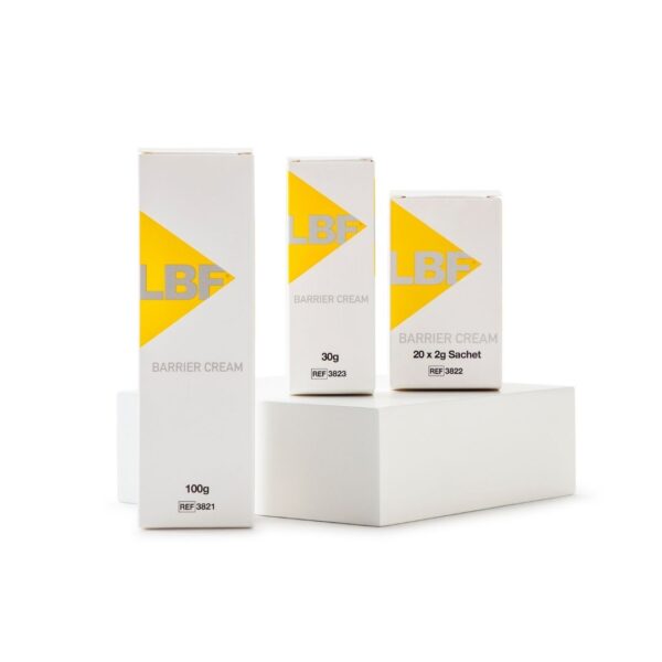 Two boxes of LBF Barrier Cream and a box of LBF Barrier Cream sachets
