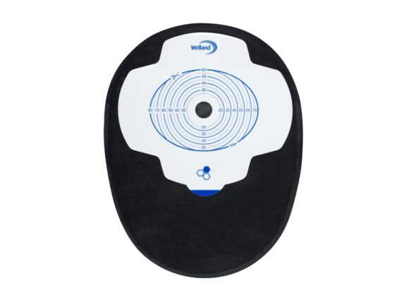 Aura Plus black midi flat closed stoma bag.