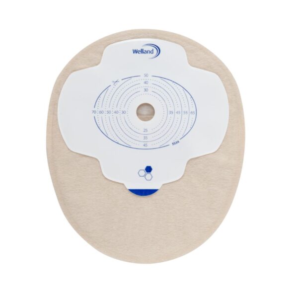 Aura Plus sand mini flat closed stoma bag.
