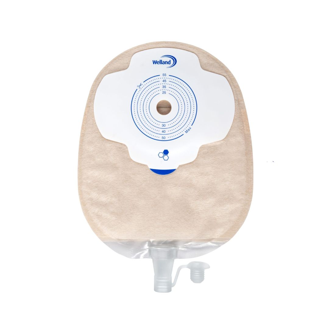 Aura Plus flat urostomy midi sand.