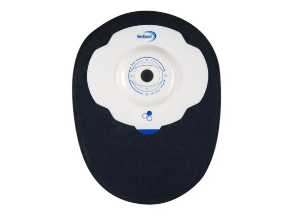 Aura Plus black mini soft convex closed stoma bag.