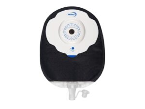 A black Aura Plus Soft Convex urostomy bag