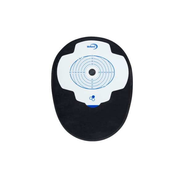 A black Aura Plus closed stoma bag