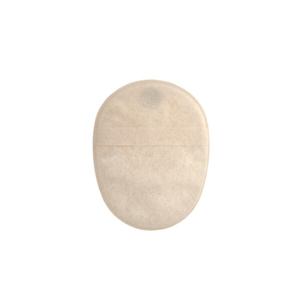 The back of a sand Aura Plus closed stoma bag