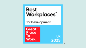 Best workplace for development in UK 2025 certificate from Great Places To Work.