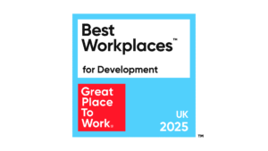 Best workplace for development in UK 2025 certificate from Great Places To Work.