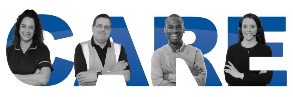 Our CARE values featuring members of the team.