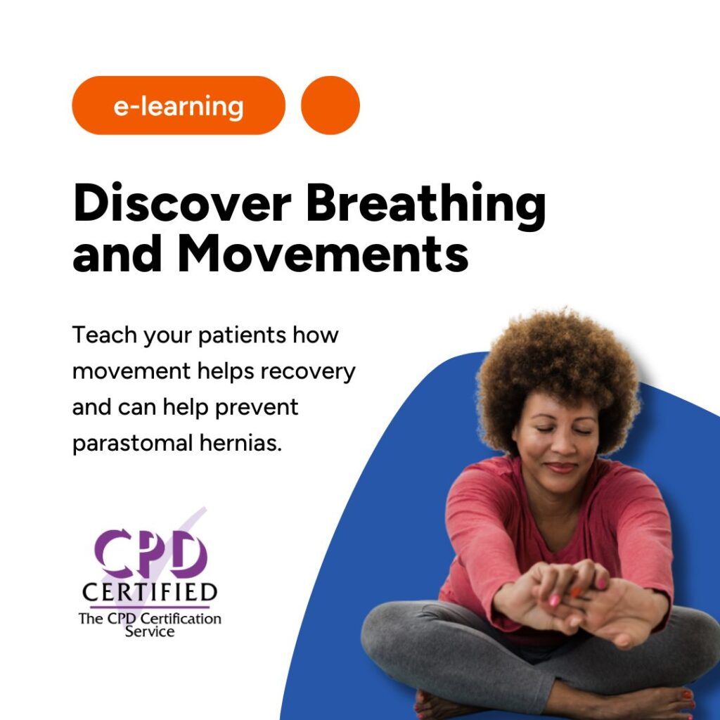 Photo of a lady sitting down stretching her arms outwards alongside course title 'Discover Breathing and Movements' with the CPD Certified logo.