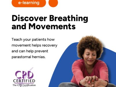 Photo of a lady sitting down stretching her arms outwards alongside course title 'Discover Breathing and Movements' with the CPD Certified logo.