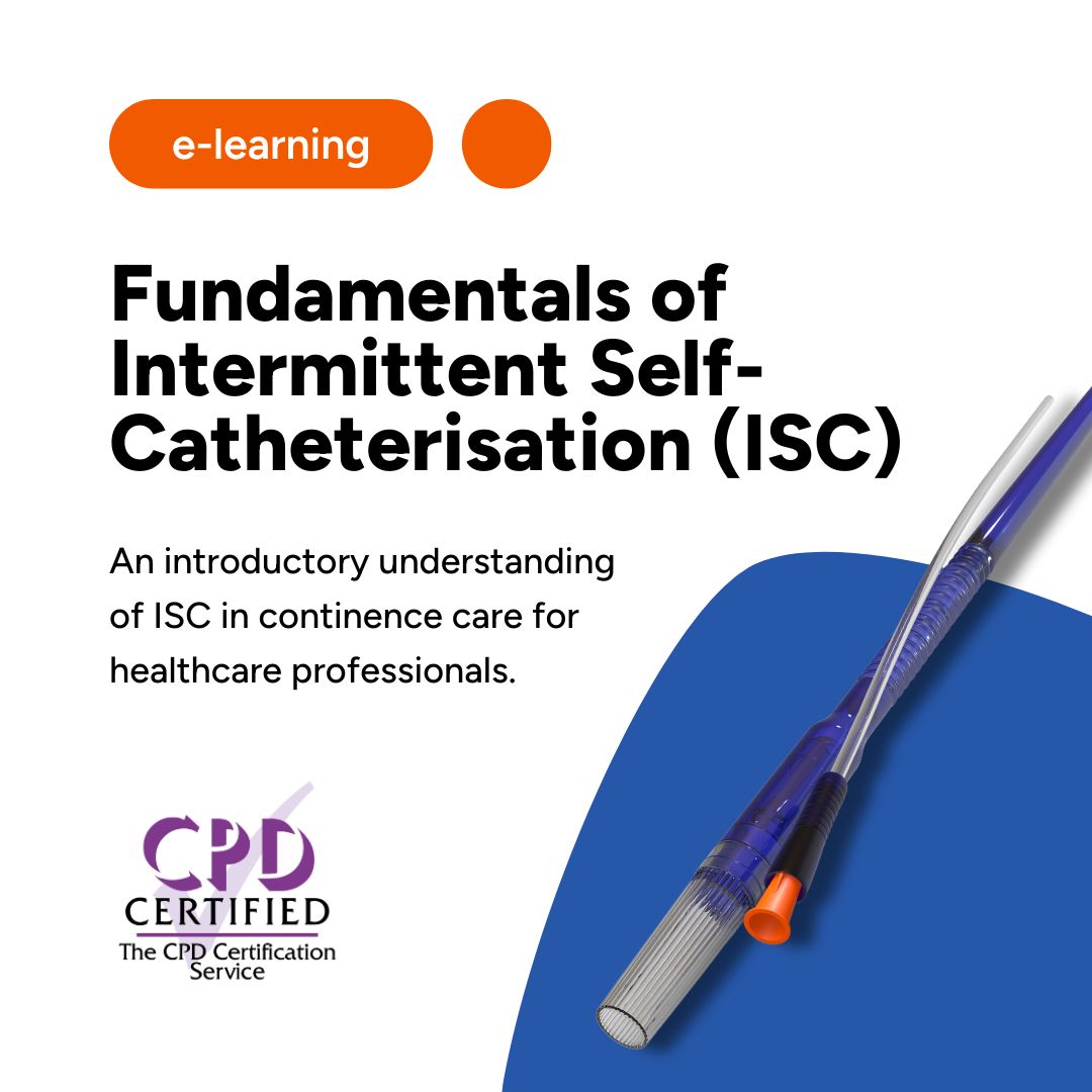 Photo of an intermittent self-catheter alongside course title 'Fundamentals of Intermittent Self-Catheterisation (ISC)' with the CPD Certified logo.