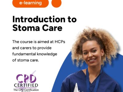 Photo of a nurse smiling alongside course title 'Introduction to Stoma Care' with the CPD Certified logo.