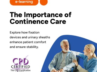Photo of a nurse and patient, alongside course title 'The Importance of Continence Care' with the CPD Certified logo.