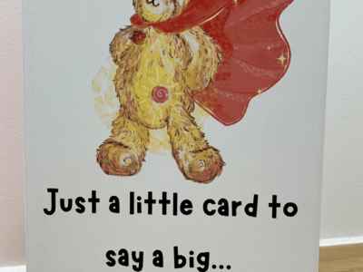 Photo of a card CliniMed received from A Bear Named Buttony with the words 'Just a little card to say a big thank you'.