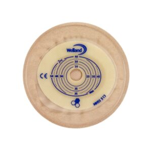 The flange side view of a stoma cap.