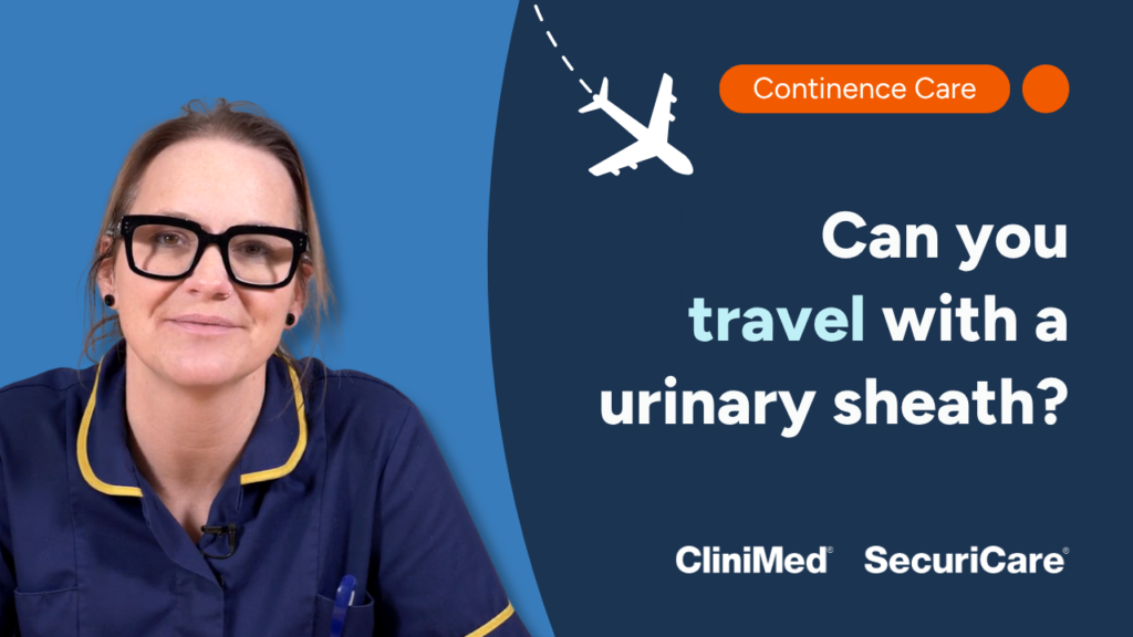 Photo of Anna Moseley with text 'Can you travel with a urinary sheath'