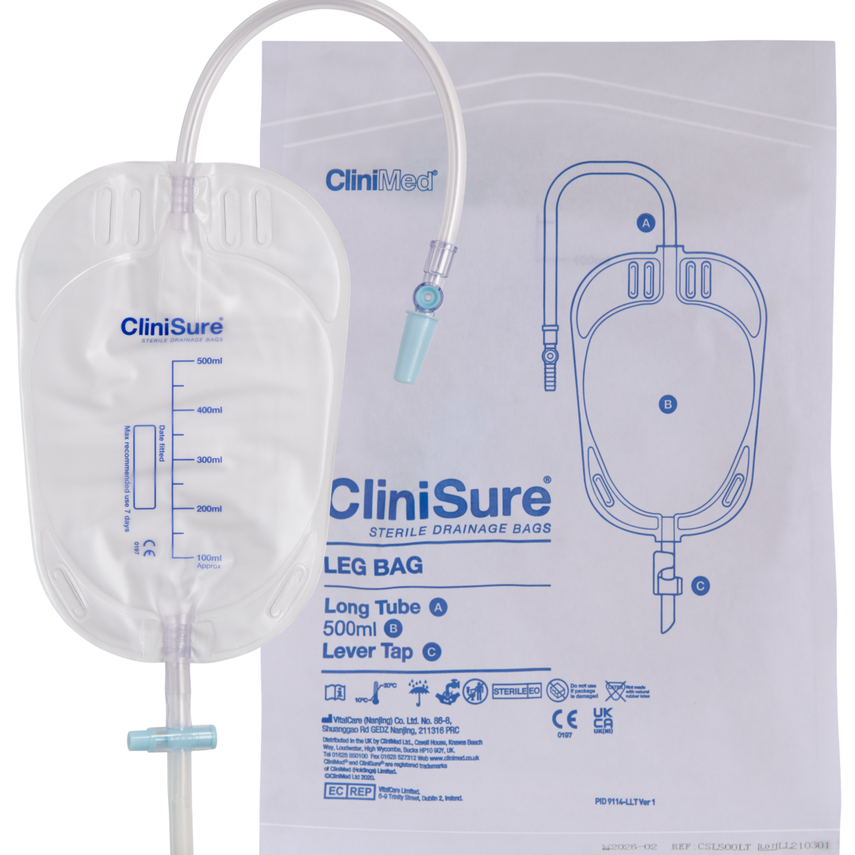 Medline Urinary 2000 ml Drain Bag with Anti-Reflux Tower with Slide-Ta
